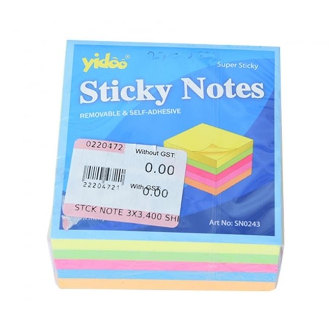 Stck Note 3x3,400 Sheet Neon