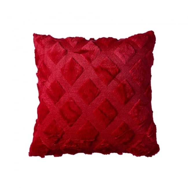 3D Diamond Fur Plush Cushion Hot Red