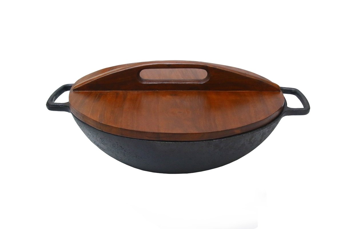 Krucible Kitchen Cast Iron Wok 14" With Lid